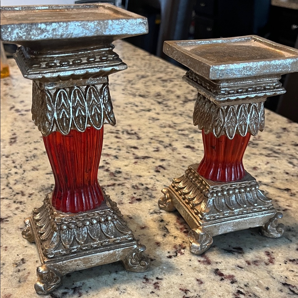 Elegant Red and Gold brass  Candle Holders